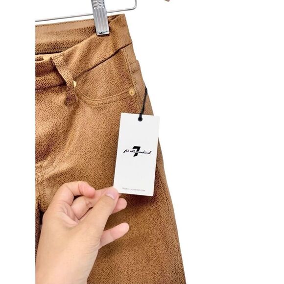 7 For All Mankind Skinny Ankle Pants Size 24 Womens Tan Faux Leather NEW - Picture 6 of 9